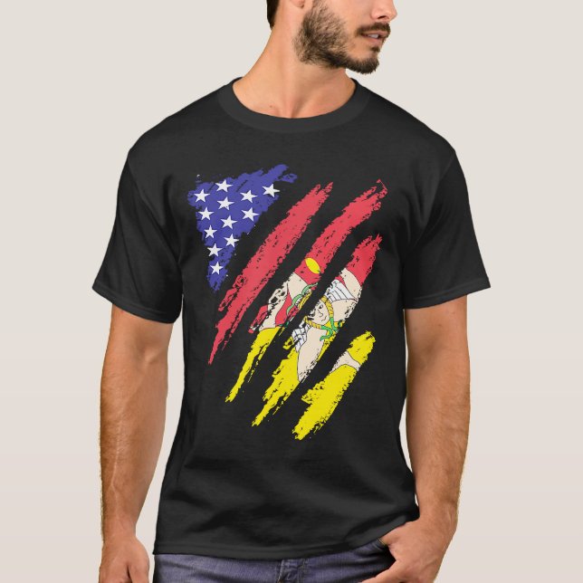T-shirt Patriote Américain Sicilien Cœur Cultivé Drapeau R (Devant)