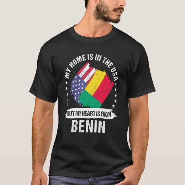 T-shirt Patriote Beninais Américain Fier Mon coeur est (Devant)