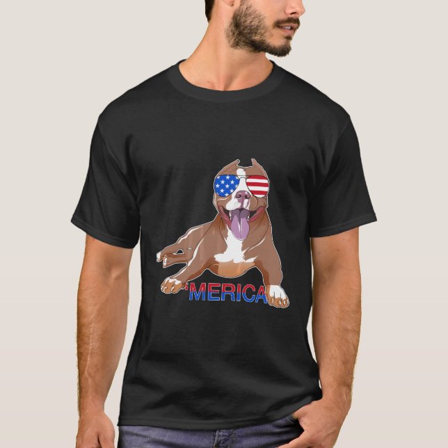 T-shirt Patriote Drôle Pitbull Merica (Devant)