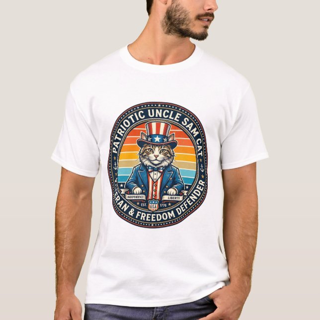 T-Shirt Patriote Oncle Sam Chat Rétro Coucher de S (Devant)