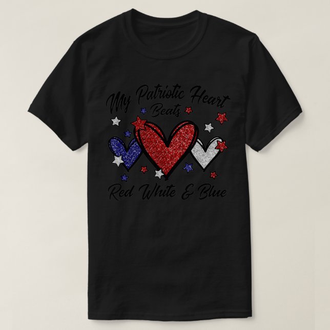 T-shirt Patriotic 4th Of July Hearts For Women Red White A (Design devant)