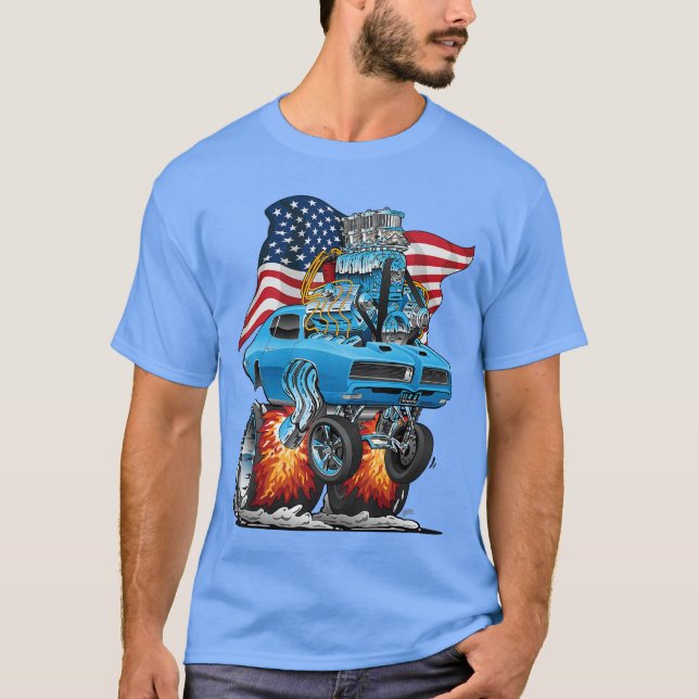 T-shirt Patriotic 60s Muscle Car Funny Dragster USA Hotrod (Devant)