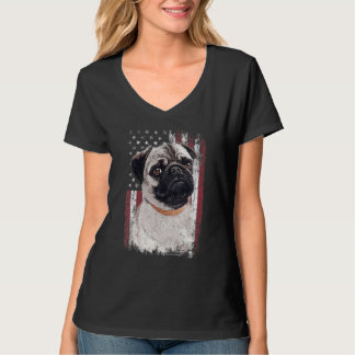 T-shirt Patriotic American Chinese Pug Dog USA Flag