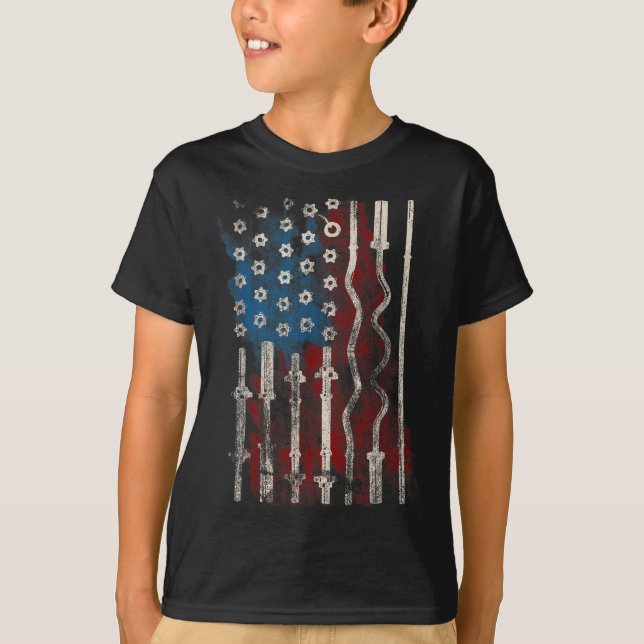 T-shirt Patriotic American Flag Gym For Weight Lifters  (Devant)