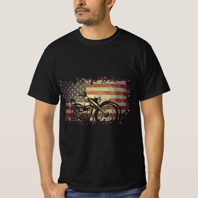 T-shirt Patriotic American Flag Motorcycle Biker  (Devant)