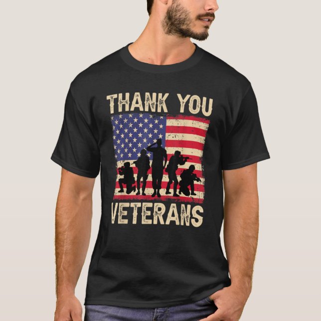T-shirt Patriotic American Flag Thank You Veterans For Men (Devant)
