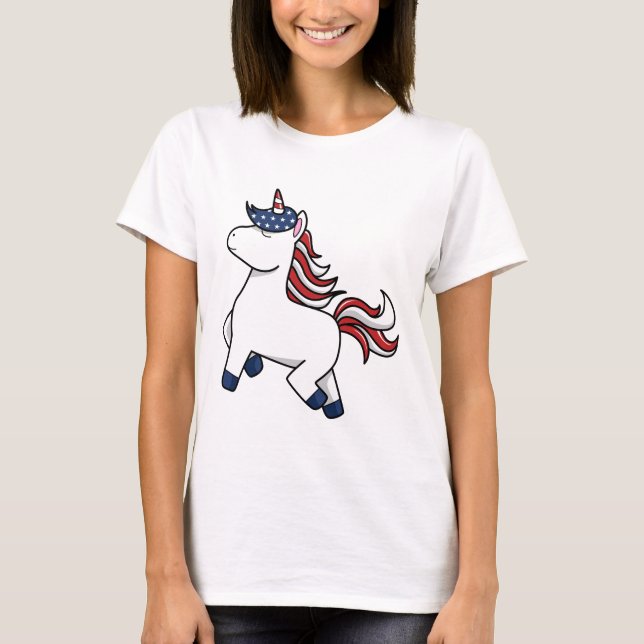 T-shirt Patriotic American Unicorn Stars Stripes USA  (Devant)