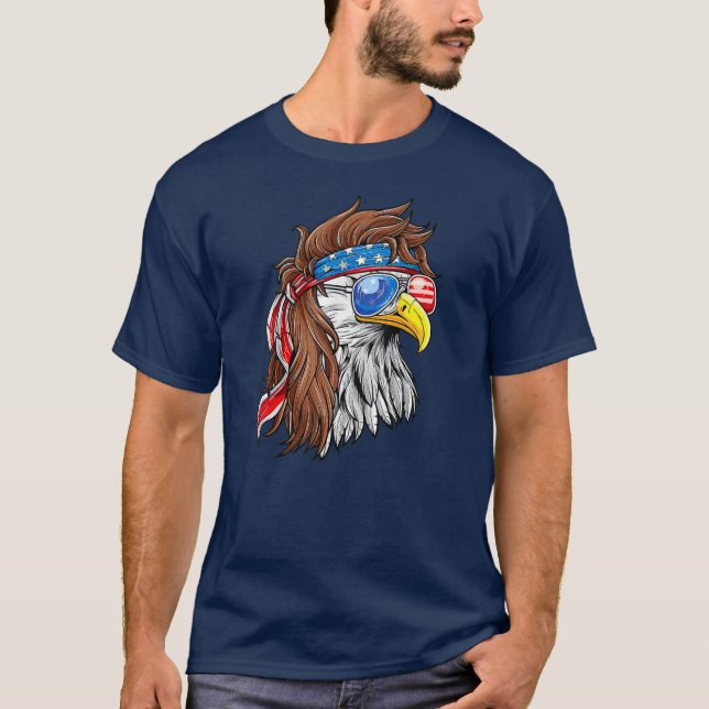 T-shirt Patriotic Bald Eagle Mullet USA American Flag 4th (Devant)