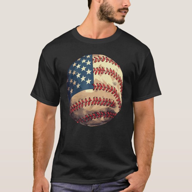 T-shirt Patriotic Baseball 4th Of July USA American Flag (Devant)
