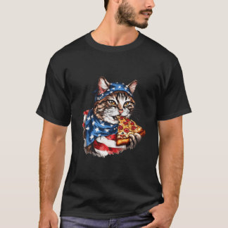 T-shirt Patriotic Cat Eats Pizza 4Th Of July American Flag