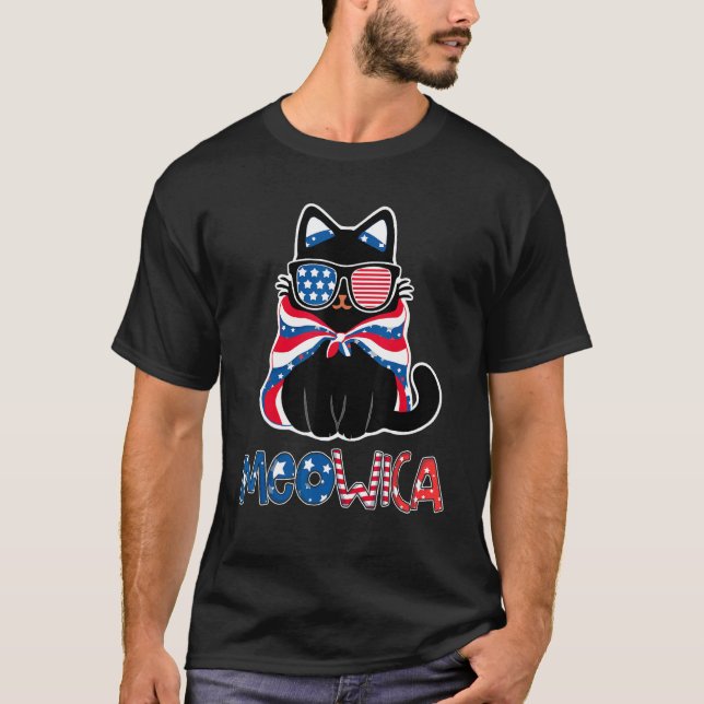 T-shirt Patriotic Cat Meowica Sunglasses 4th of July Funny (Devant)