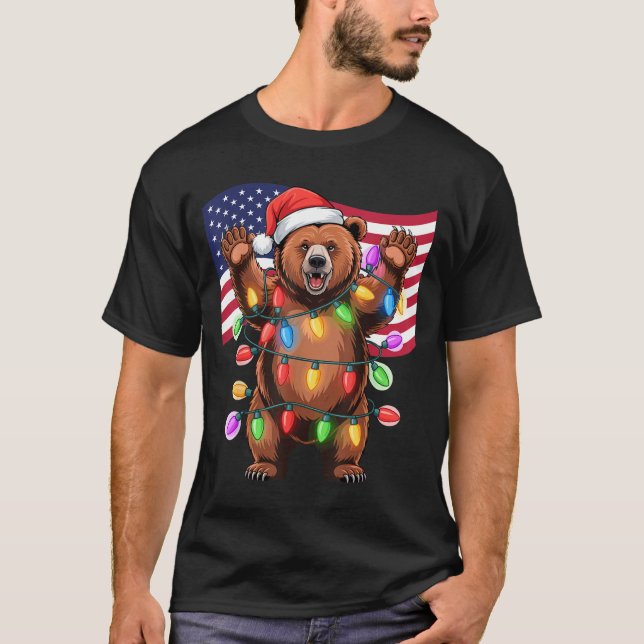 T-shirt Patriotic Christmas Grizzly Bear Holiday Light San (Devant)