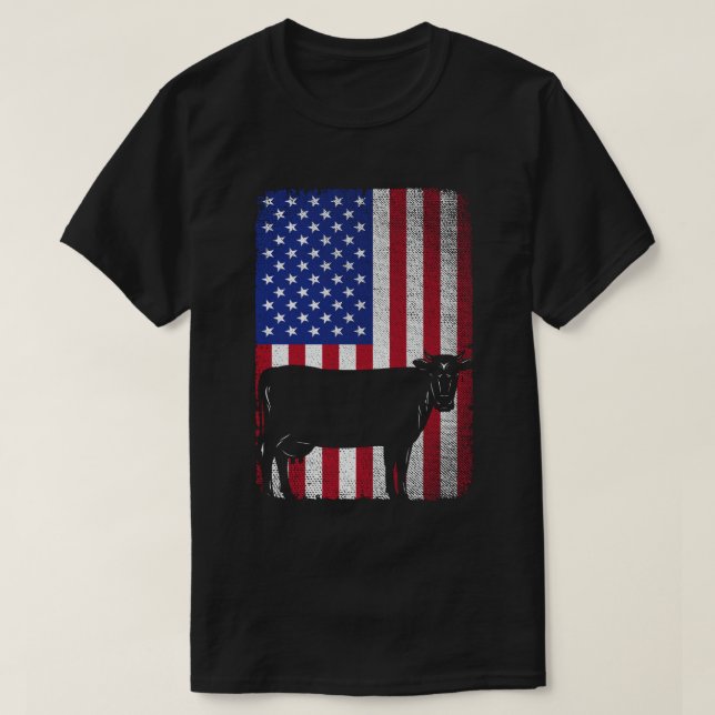 T-shirt Patriotic Cow Farmer Farm USA American Flag (Design devant)