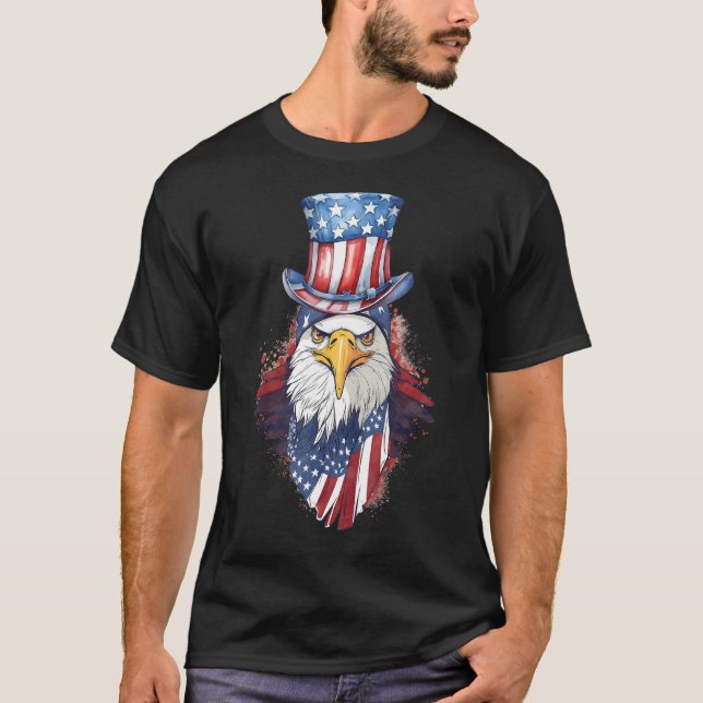 T-shirt Patriotic Eagle 4th of July Uncle Sam Hat USA Amer (Devant)
