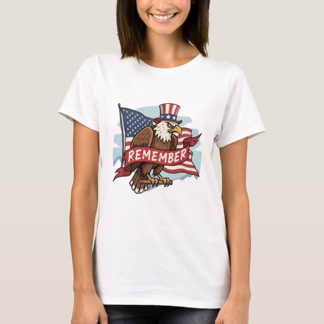T-shirt Patriotic Eagle "Remember" American Flag Design (Devant)