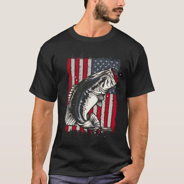 T-shirt Patriotic Fisherman Angler Bass Fishing USA Flag F (Devant)