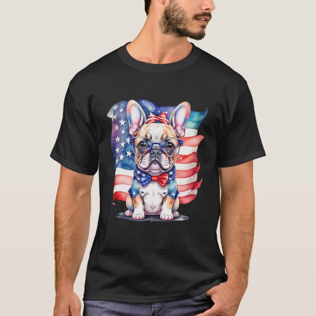 T-shirt Patriotic French Bulldog Puppy American Flag 2 (Devant)
