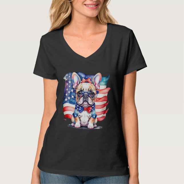 T-shirt Patriotic French Bulldog Puppy American Flag 2 (Devant)