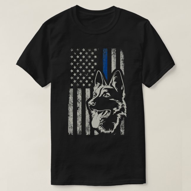 T-shirt Patriotic German Shepherd K9 Unit Thin Blue Line P (Design devant)