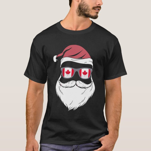 T-shirt Patriotic Hipster Santa canadian flag sunglasses c (Devant)