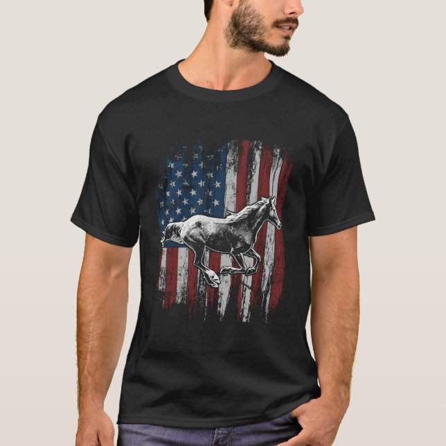 T-shirt Patriotic Horse American Flag Horseback Riding (Devant)