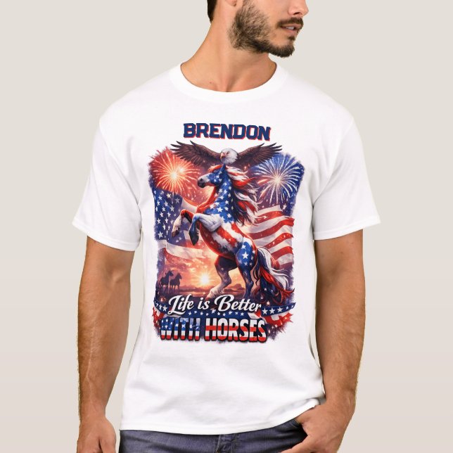T-shirt Patriotic Horse American Flag Sunset Equestrian  (Devant)