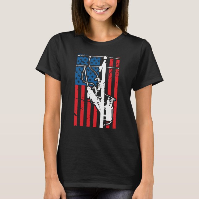 T-shirt Patriotic Lineman Tools Amercia USA Flag Electrici (Devant)