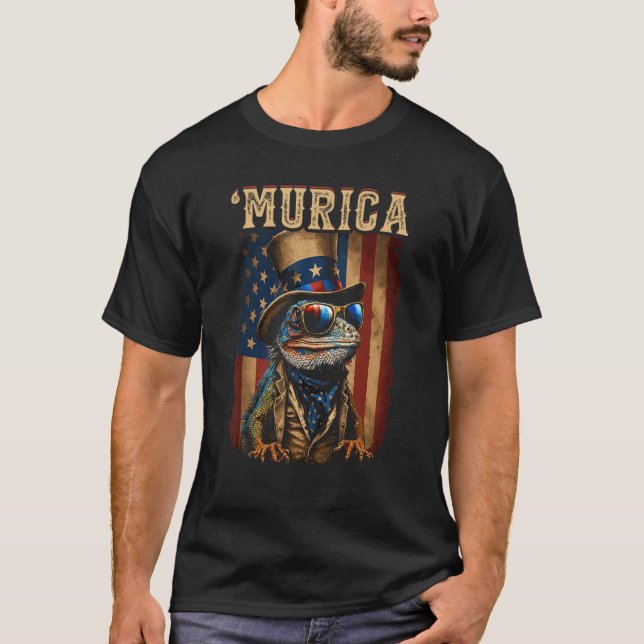 T-shirt Patriotic Lizard Murica 4th of July Bearded Dragon (Devant)