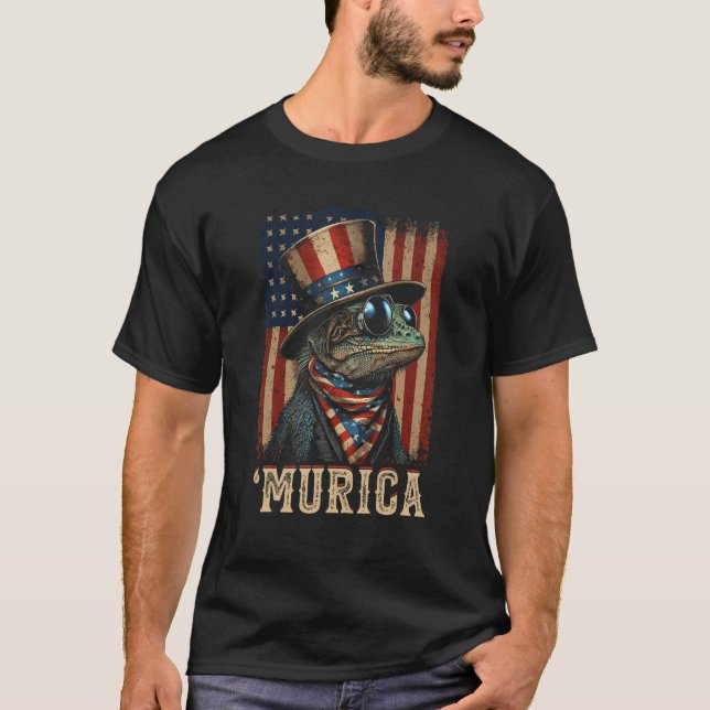 T-shirt Patriotic Lizard Murica 4th of July Bearded Dragon (Devant)