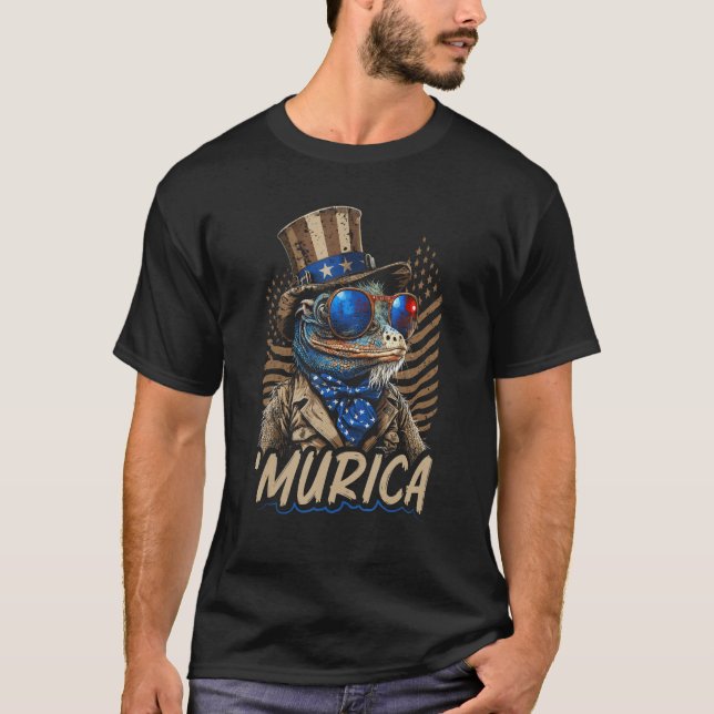 T-shirt Patriotic Lizard Murica 4th of July Bearded Dragon (Devant)