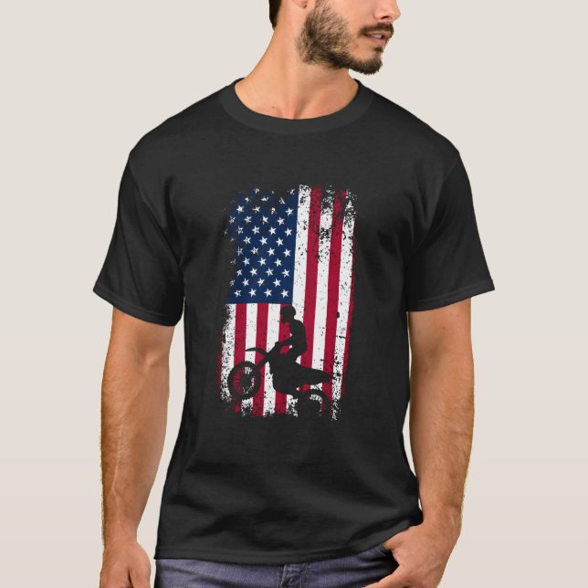 T-shirt Patriotic Motocrosser Dirt Bike American Flag Moto (Devant)