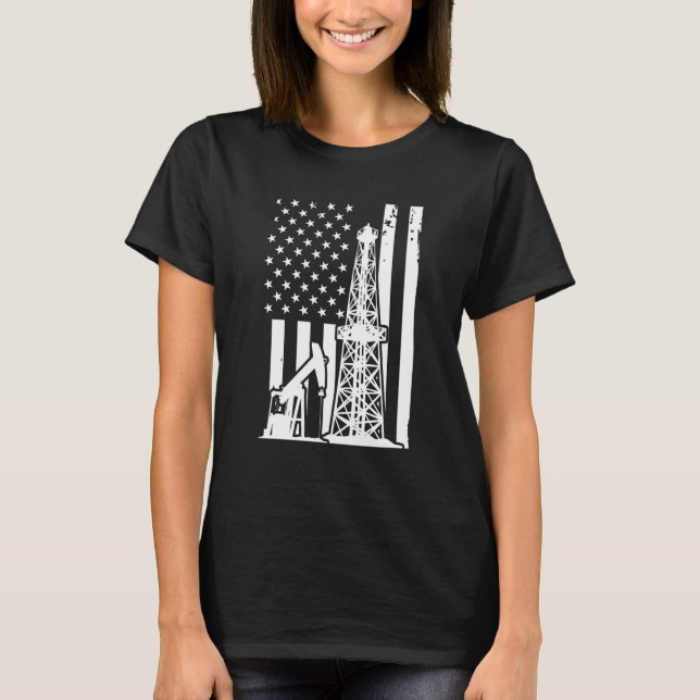 T-shirt Patriotic Oilfielder Oildrilling American Flag Oil (Devant)