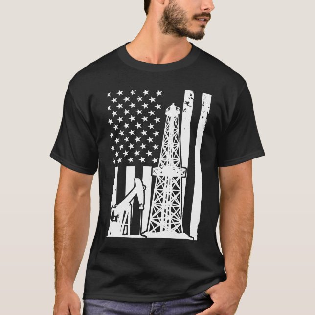 T-shirt Patriotic Oilfielder Oildrilling American Flag Oil (Devant)