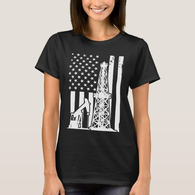 T-shirt Patriotic Oilfielder Oildrilling American Flag Oil (Devant)