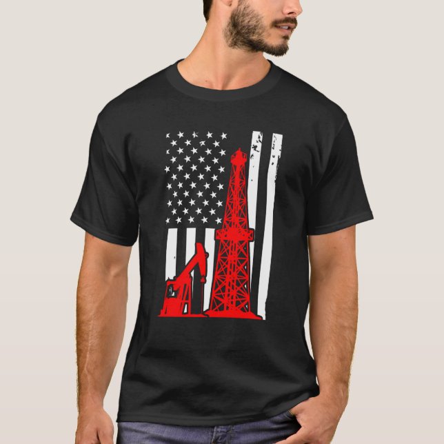 T-shirt Patriotic Oilfielder Oildrilling American Flag Oil (Devant)