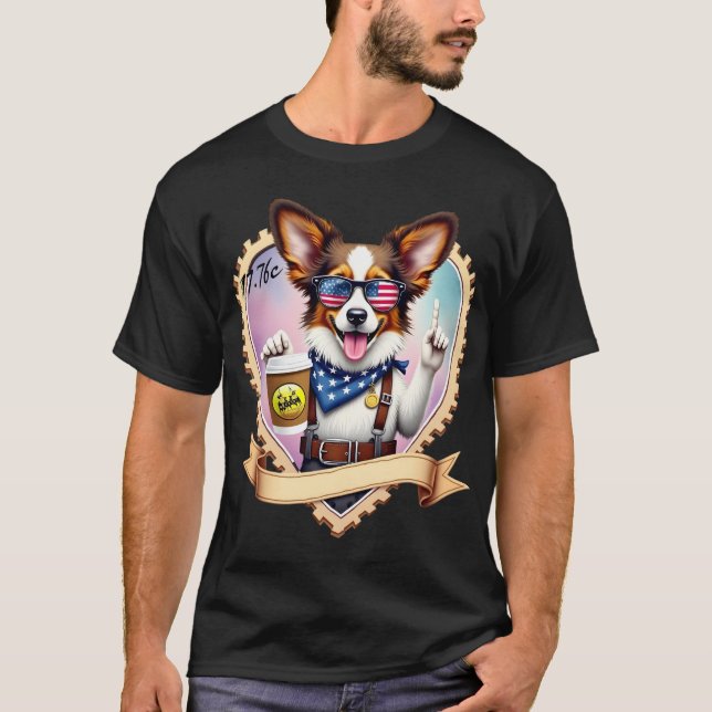 T-shirt Patriotic Papillon with coffee (Devant)
