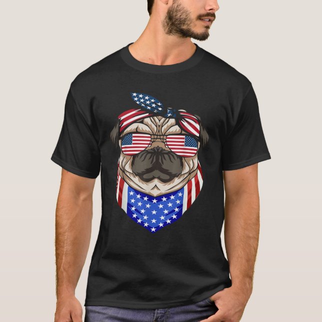 T-shirt Patriotic Pug 4th Of July Cute Dog American Flag S (Devant)