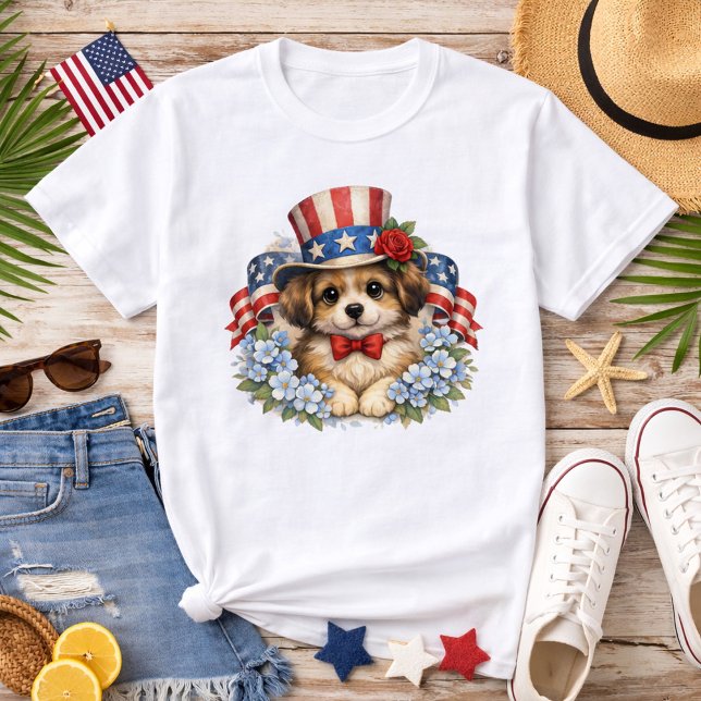 T-shirt Patriotic Red White Blue Puppy (Créateur téléchargé)