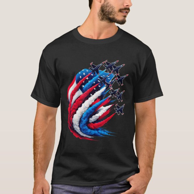 T-shirt Patriotic Red White Blue Usa Flag Fighter Jets 4th (Devant)