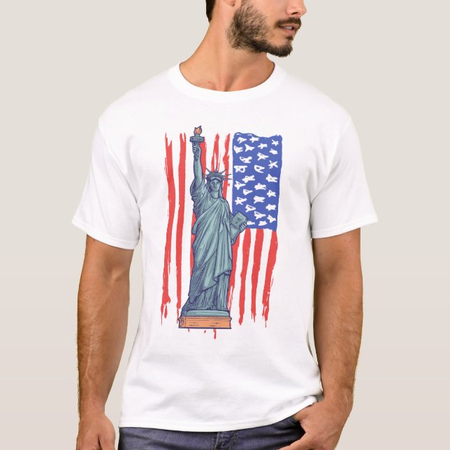T-shirt Patriotic Statue of Liberty American Flag NYC Desi (Devant)