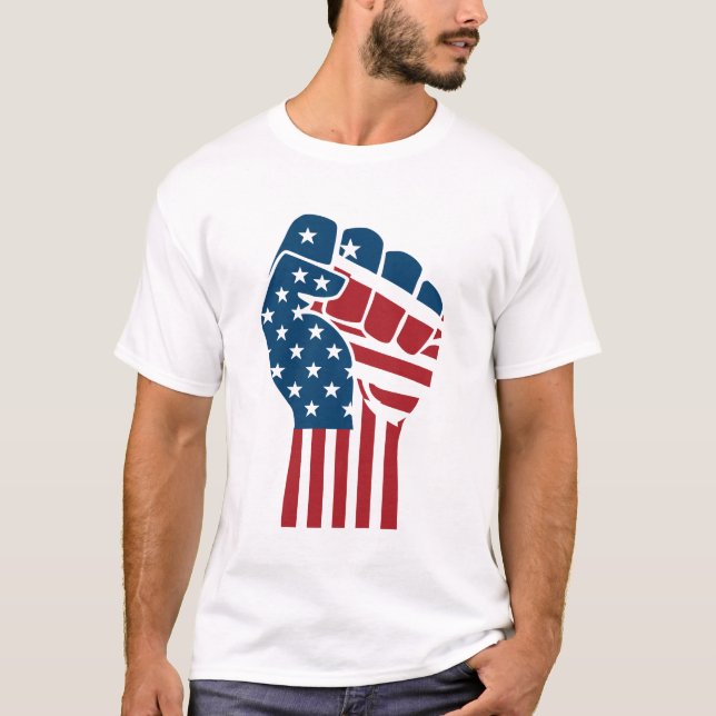 T-shirt Patriotic USA American Flag Hand Protest Design (Devant)