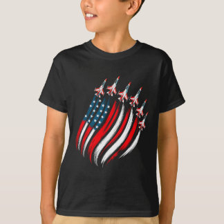 T-shirt Patriotic Usa Flag Fighter Jets Boys Mens 4th Of J