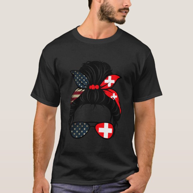 T-shirt Patriotic Usa Swiss Mom American Switzerland Flag (Devant)