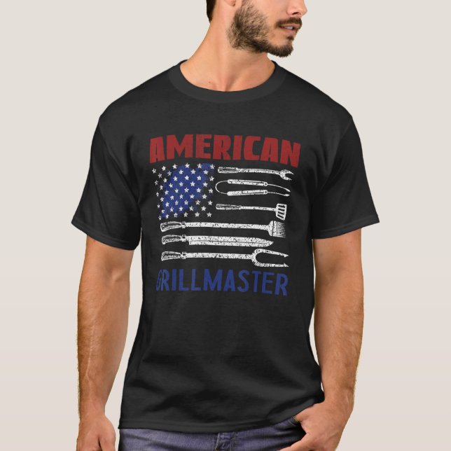 T-shirt Patriotique American Flag Grill Barbeque Master (Devant)