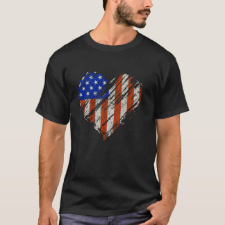 T-shirt Patriotique American Vintage Heart US Drapeau 4 ju