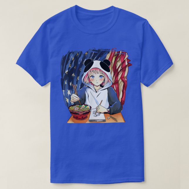 T-shirt Patriotique Anime Girl American Ramen Sketching Am (Design devant)