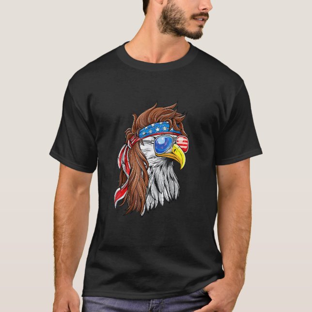 T-shirt Patriotique Bald Eagle Mullet États-Unis Drapeau a (Devant)