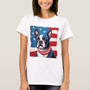 T-shirt Patriotique Boston Terrier avec drapeau américain