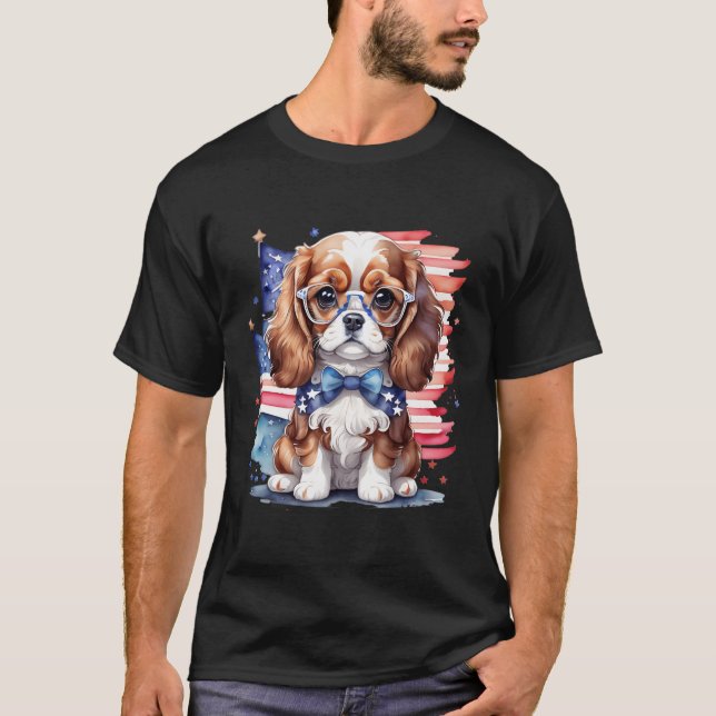 T-shirt Patriotique Chiot 4 juillet Fête de l'Indépendance (Devant)