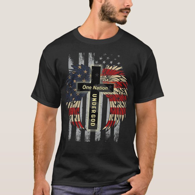 T-shirt Patriotique Chrétienne Une Nation Sous Dieu USA (Devant)